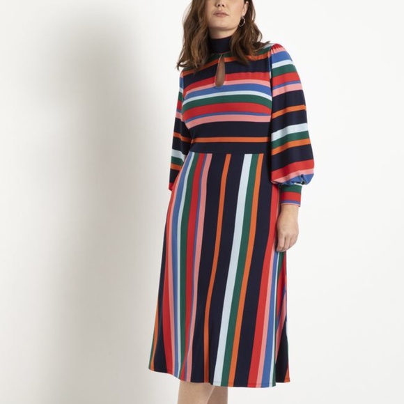 Eloquii Dresses & Skirts - ELOQUII A-Line Striped Dress with Puff Sleeves, Brand New, Size 26